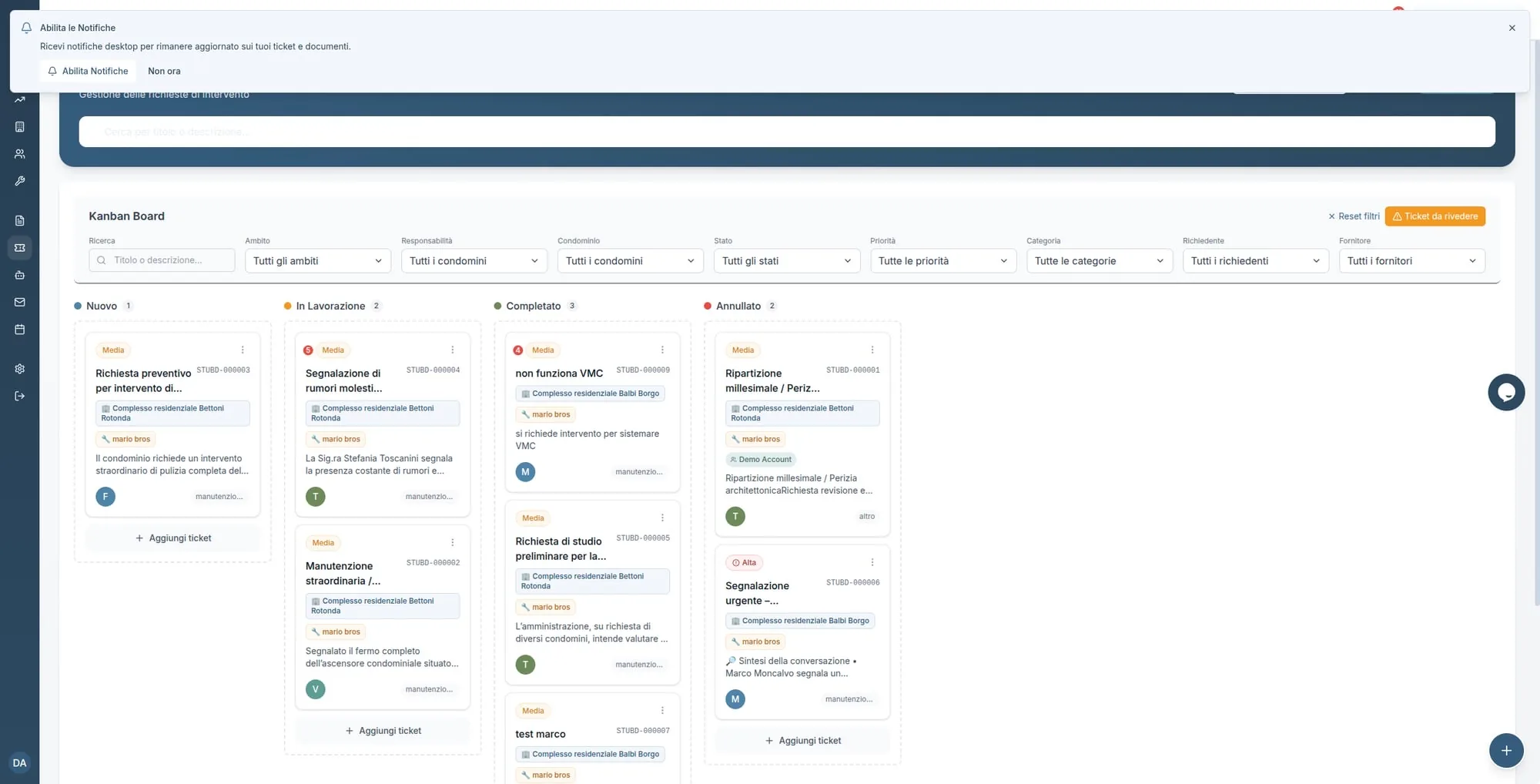 Ticket con kanban board